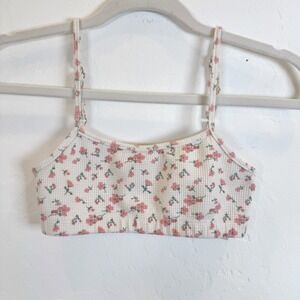 Edikted‎ Floral Print Waffle Crop Tank Top White Pink Adjustable Straps Size XS